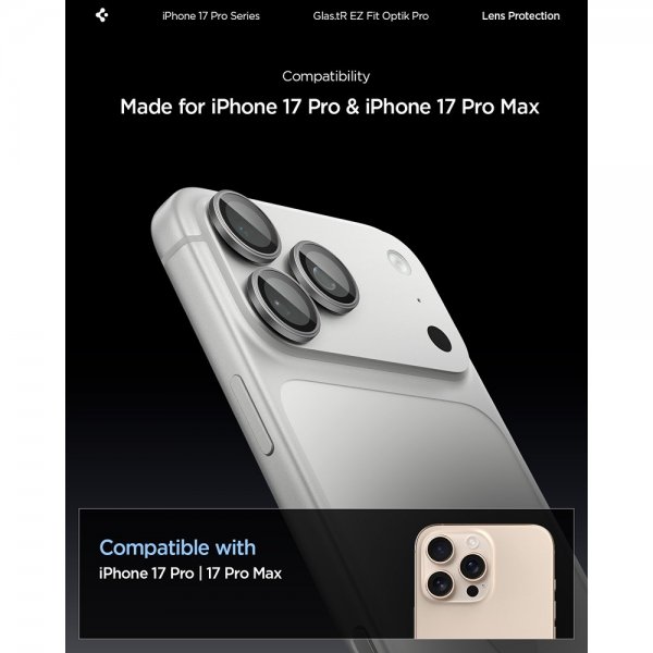 Spigen iPhone 14/15/16/17 Pro & Pro Max Kamerabeskytter GLAS.tR EZ Fit Optik Pro 2-pakning Grå