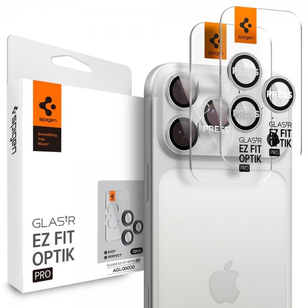 Spigen iPhone 14/15/16/17 Pro & Pro Max Kamerabeskytter GLAS.tR EZ Fit Optik Pro 2-pakning Sølv