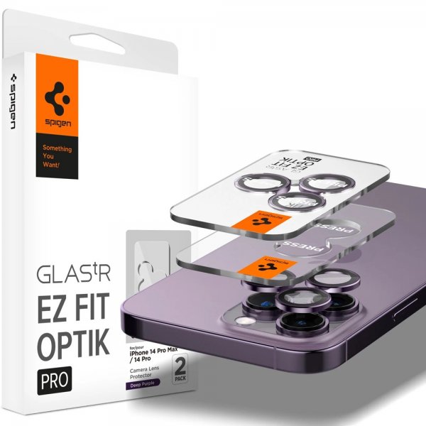 Spigen iPhone 14 Pro/iPhone 14 Pro Max Kamerabeskytter GLAS.tR EZ Fit Optik Pro Deep Purple 2-pakning