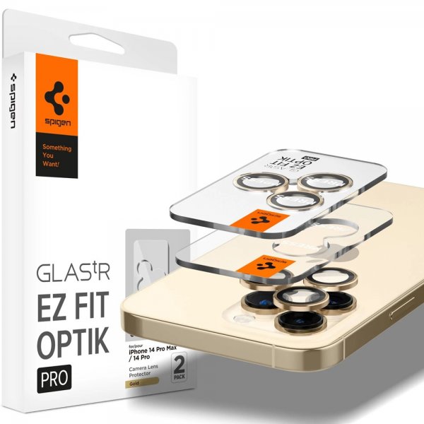 Spigen iPhone 14 Pro/iPhone 14 Pro Max Kamerabeskytter GLAS.tR EZ Fit Optik Pro Gull 2-pakning