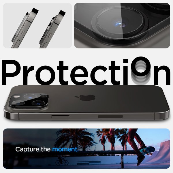 Spigen iPhone 14/15/16 Pro & Pro Max Kamerabeskytter Glas.tR Optik 2-pakning Svart