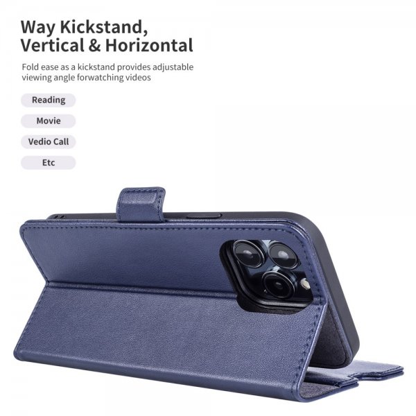 iPhone 14 Pro Max Etui Ekte Skinn MagSafe Blå