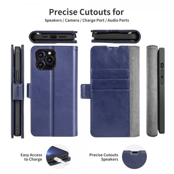 iPhone 14 Pro Max Etui Ekte Skinn MagSafe Blå