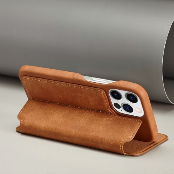 Lc.Imeeke iPhone 14 Pro Max Etui Flip Lysebrun