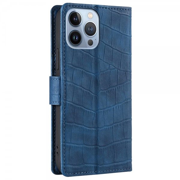 iPhone 14 Pro Max Etui Krokodillemønster Blå