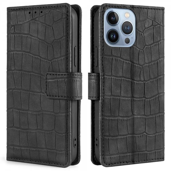 iPhone 14 Pro Max Etui Krokodillemønster Svart