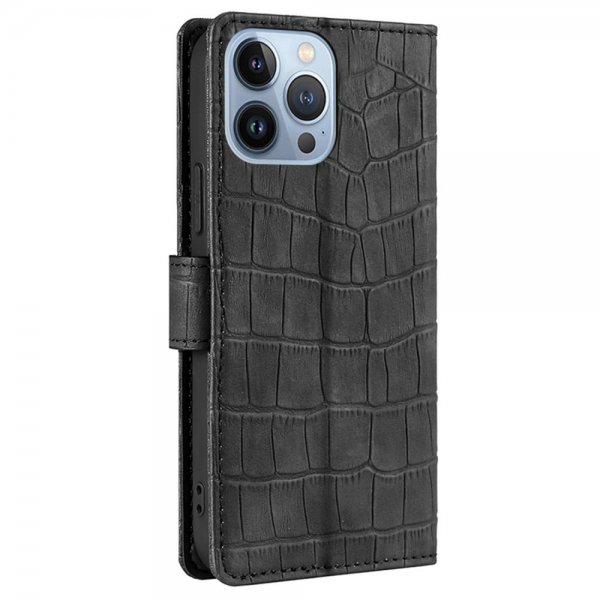iPhone 14 Pro Max Etui Krokodillemønster Svart