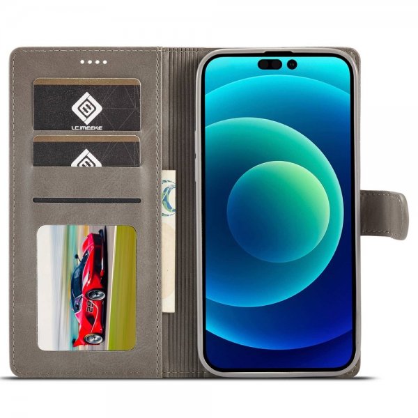 Lc.Imeeke iPhone 14 Pro Max Etui med Kortlomme stativfunksjon Grå