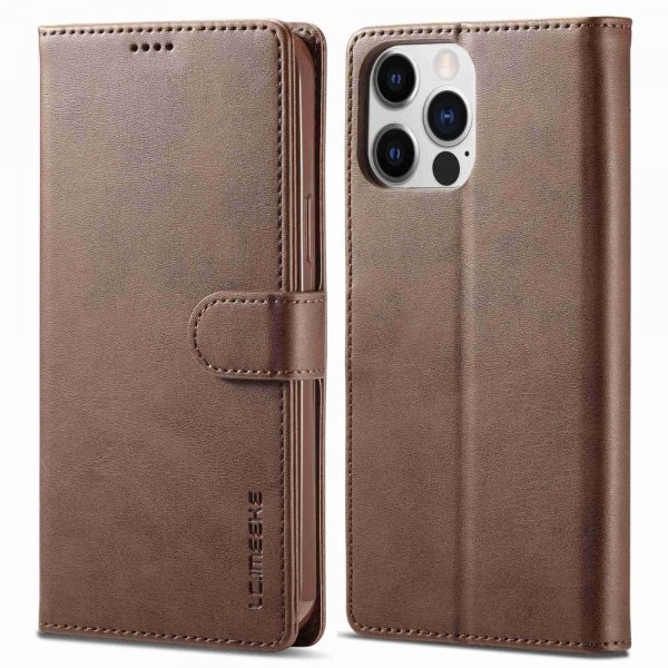 Lc.Imeeke iPhone 14 Pro Max Etui med Kortlomme stativfunksjon Mørkebrun