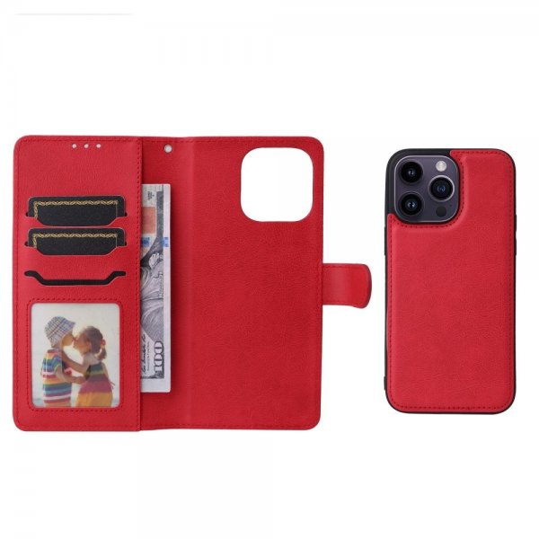iPhone 14 Pro Max Etui Avtagbart Deksel KT Leather Series-3 Rød