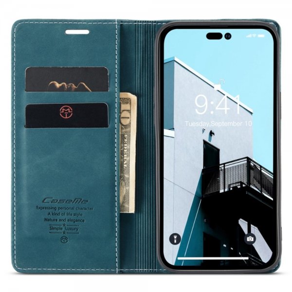 CaseMe iPhone 14 Pro Max Etui Retro Flip Petrol