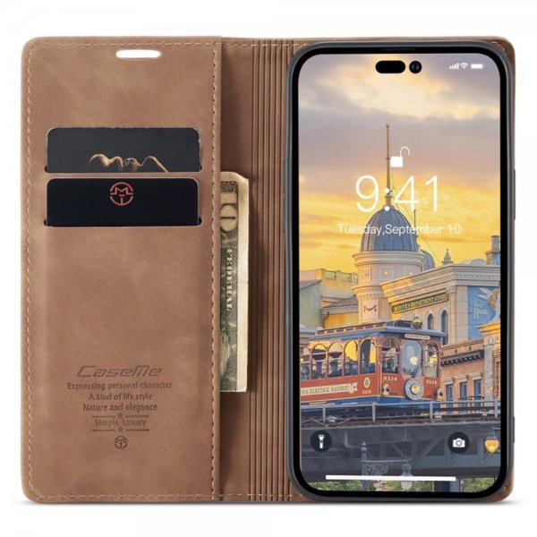 CaseMe iPhone 14 Pro Max Etui Retro Flip Brun