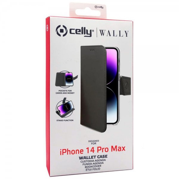 Celly iPhone 14 Pro Max Etui Wally Wallet Case Svart