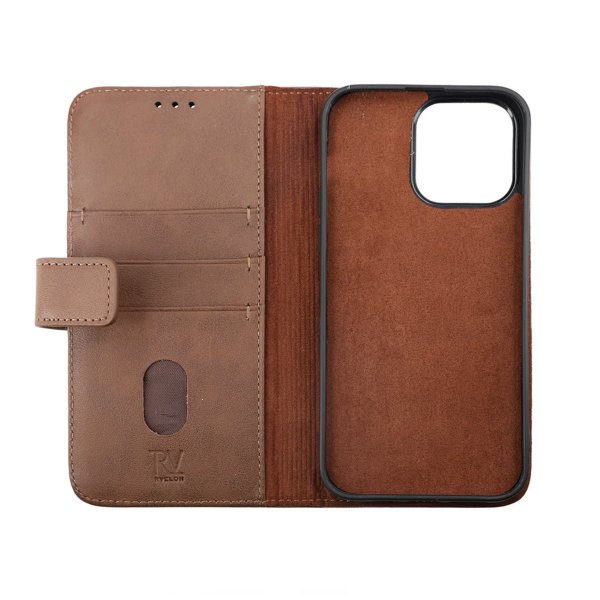 Rvelon iPhone 14 Pro Max Etui Ekte Skinn Brun