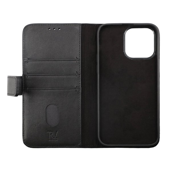 Rvelon iPhone 14 Pro Max Etui Ekte Skinn Svart