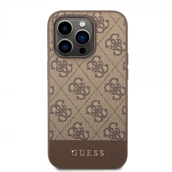 Guess iPhone 14 Pro Max Deksel Bottom Stripe Metal Logo Brun