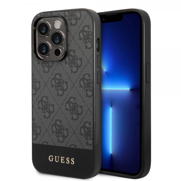 Guess iPhone 14 Pro Max Deksel Bottom Stripe Metal Logo Grå