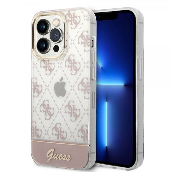 Guess iPhone 14 Pro Max Deksel Bottom Stripe Script Logo Rosa