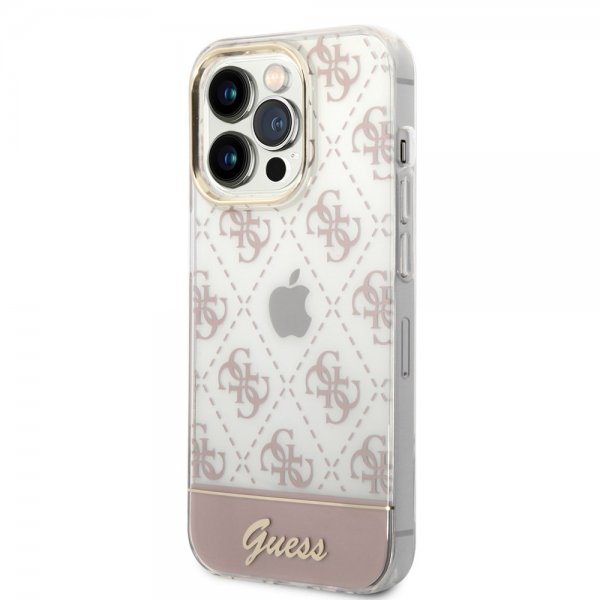 Guess iPhone 14 Pro Max Deksel Bottom Stripe Script Logo Rosa