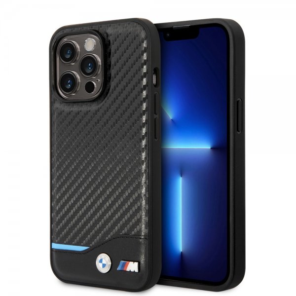 BMW iPhone 14 Pro Max Deksel Carbon Effect Printed Logo Svart