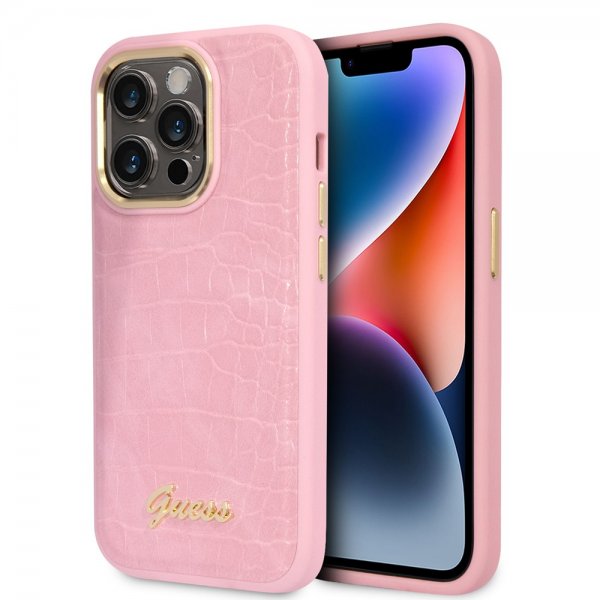 Guess iPhone 14 Pro Max Deksel Croco Rosa