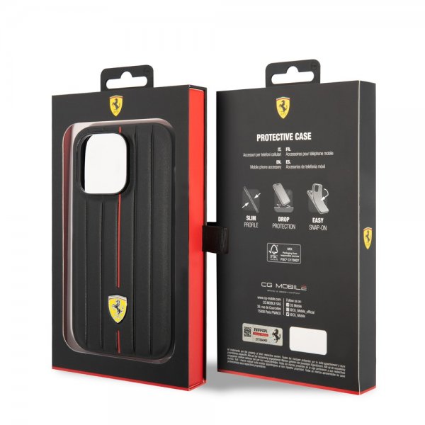 Ferrari iPhone 14 Pro Max Deksel Embossed Stripes Rød