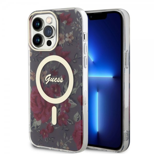 Guess iPhone 14 Pro Max Deksel Flower MagSafe Kaki