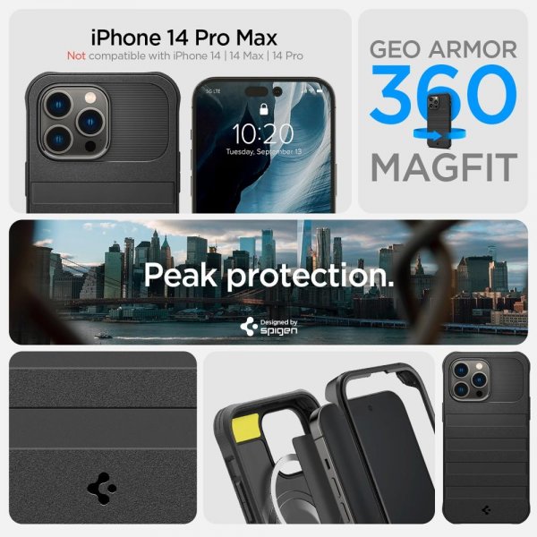 Spigen iPhone 14 Pro Max Deksel Geo Armor 360 MagFit Svart