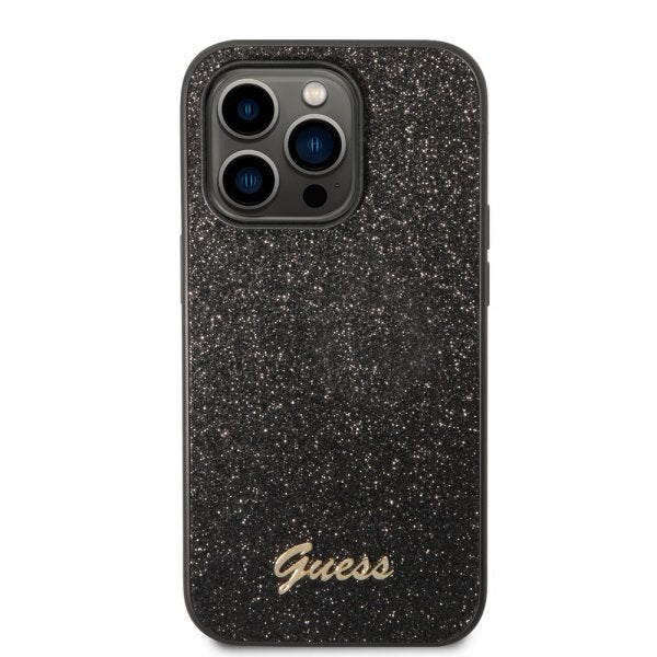 Guess iPhone 14 Pro Max Deksel Glitter Flakes Metal Logo Svart