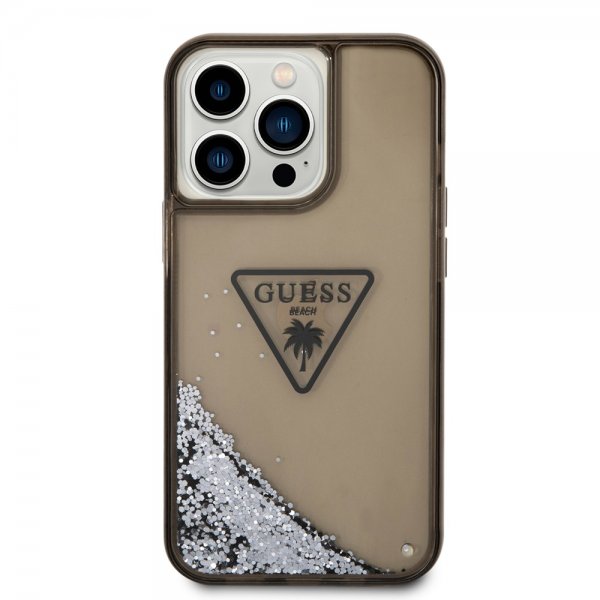 Guess iPhone 14 Pro Max Deksel Liquid Glitter Translucent Svart