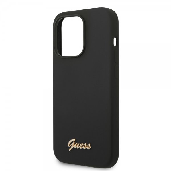 Guess iPhone 14 Pro Max Deksel Liquid Silicone Metal Logo Svart
