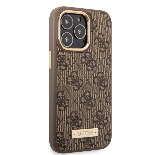 Guess iPhone 14 Pro Max Deksel Metal Plate Logo MagSafe Brun
