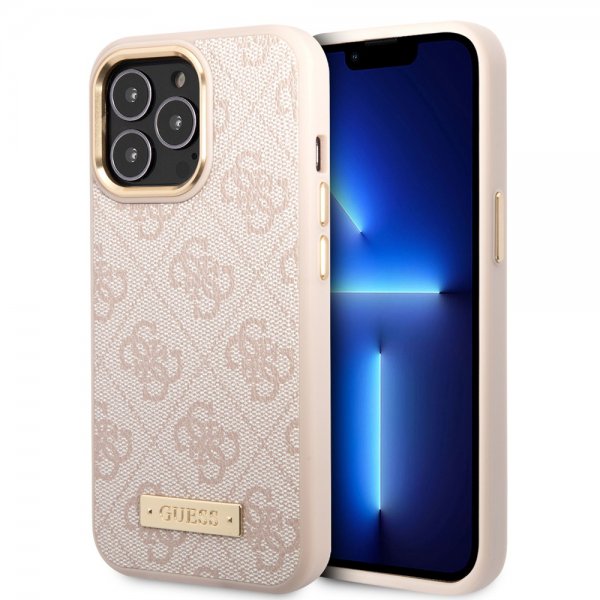 Guess iPhone 14 Pro Max Deksel Metal Plate Logo MagSafe Rosa