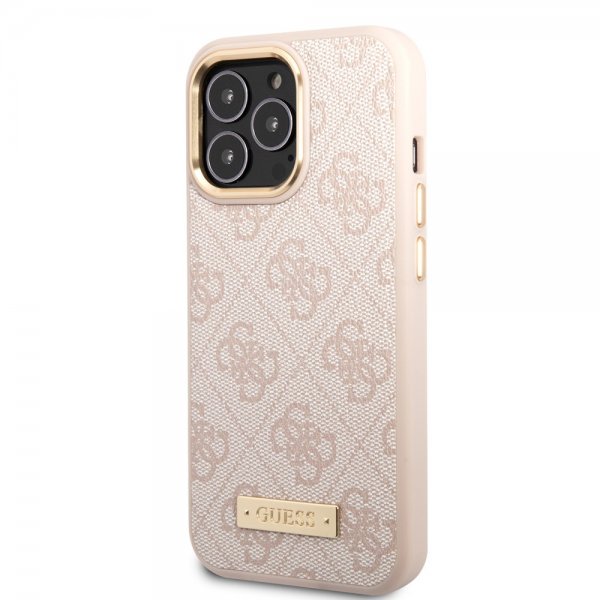 Guess iPhone 14 Pro Max Deksel Metal Plate Logo MagSafe Rosa