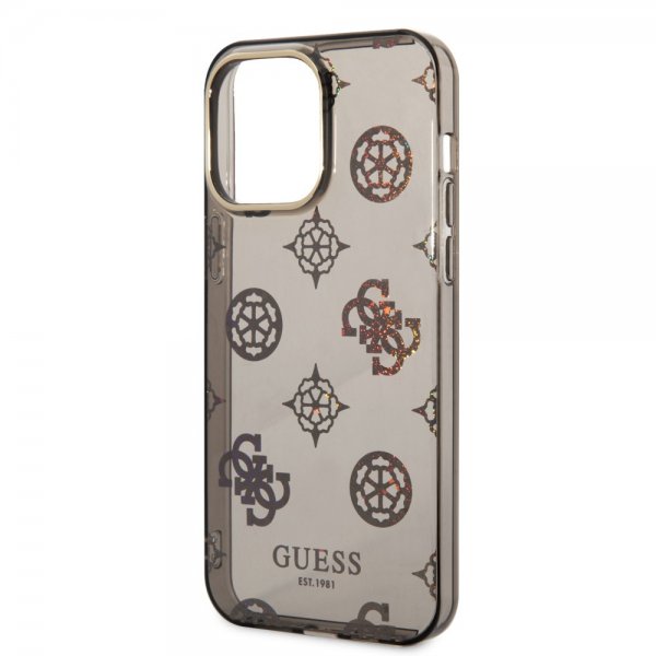 Guess iPhone 14 Pro Max Deksel Peony Glitter Svart