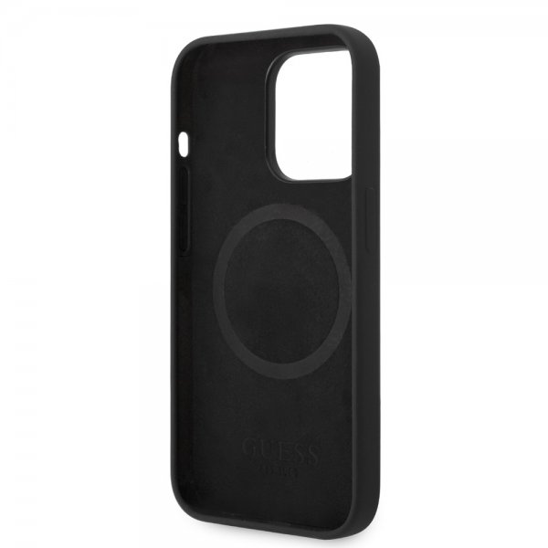 Guess iPhone 14 Pro Max Deksel Silicone Metal Plate MagSafe Svart