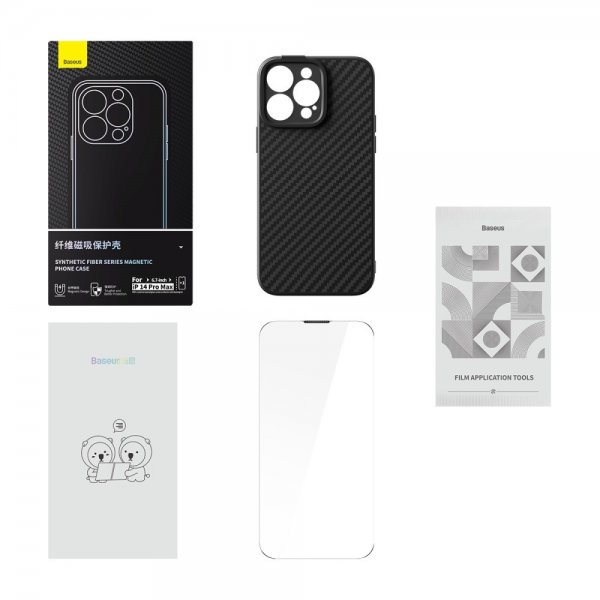 Baseus iPhone 14 Pro Max Deksel Synthetic Fiber MagSafe Svart