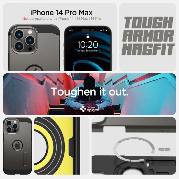Spigen iPhone 14 Pro Max Deksel Tough Armor MagFit Gunmetal