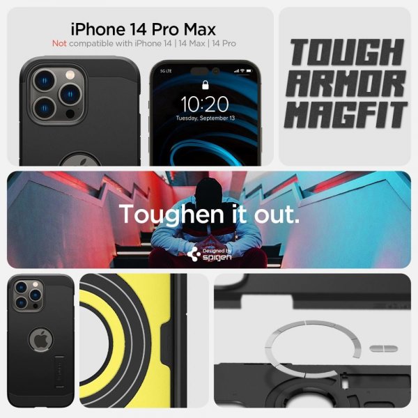 Spigen iPhone 14 Pro Max Deksel Tough Armor MagFit Svart