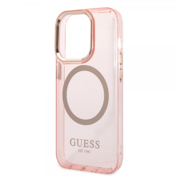 Guess iPhone 14 Pro Max Deksel Translucent MagSafe Rosa