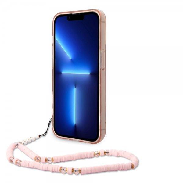 Guess iPhone 14 Pro Max Deksel Translucent with Strap Rosa