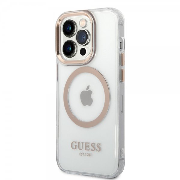 Guess iPhone 14 Pro Max Deksel Transparent MagSafe Gull Transparent