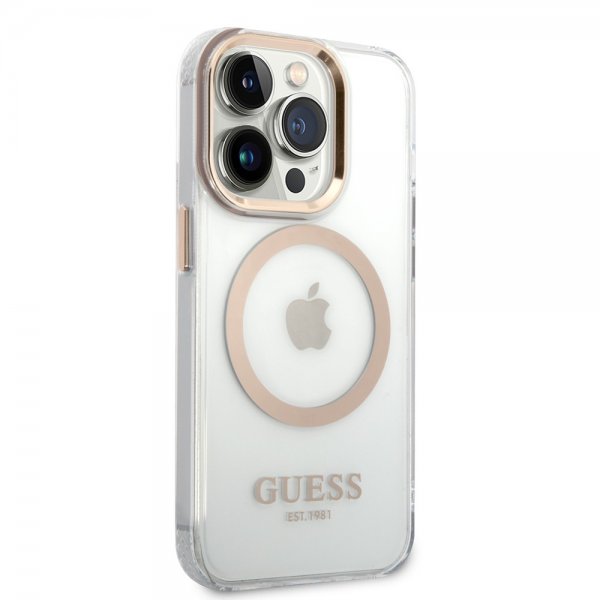 Guess iPhone 14 Pro Max Deksel Transparent MagSafe Gull Transparent