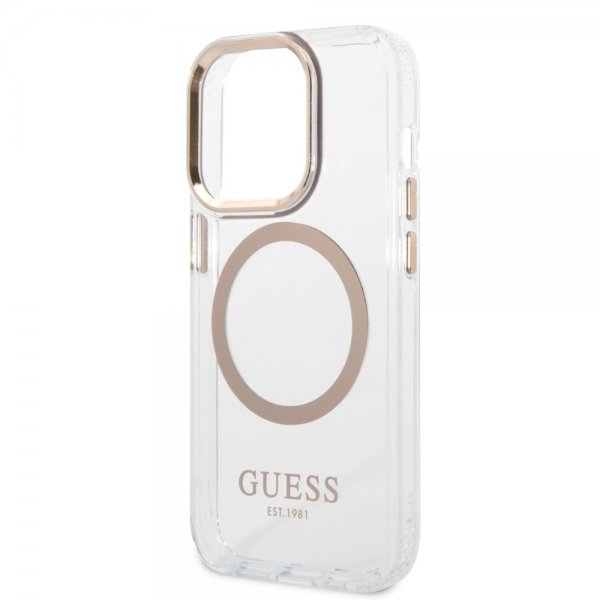 Guess iPhone 14 Pro Max Deksel Transparent MagSafe Gull Transparent