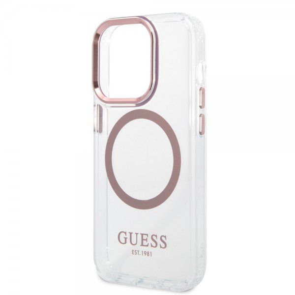 Guess iPhone 14 Pro Max Deksel Transparent MagSafe Rosa Transparent