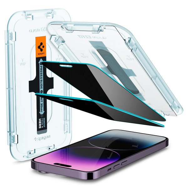 Spigen iPhone 14 Pro Max Skjermbeskytter GLAS.tR EZ Fit Privacy 2-pakning