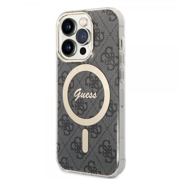 Guess iPhone 14 Pro Deksel 4G Pattern MagSafe Svart