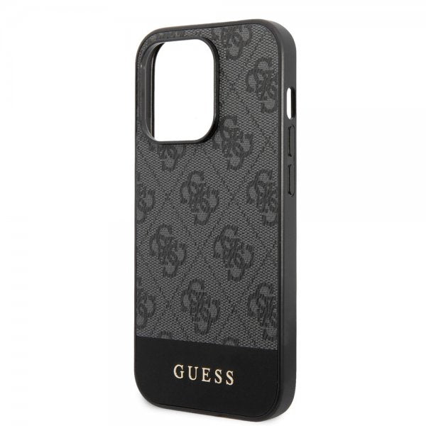 Guess iPhone 14 Pro Deksel Bottom Stripe Metal Logo Grå