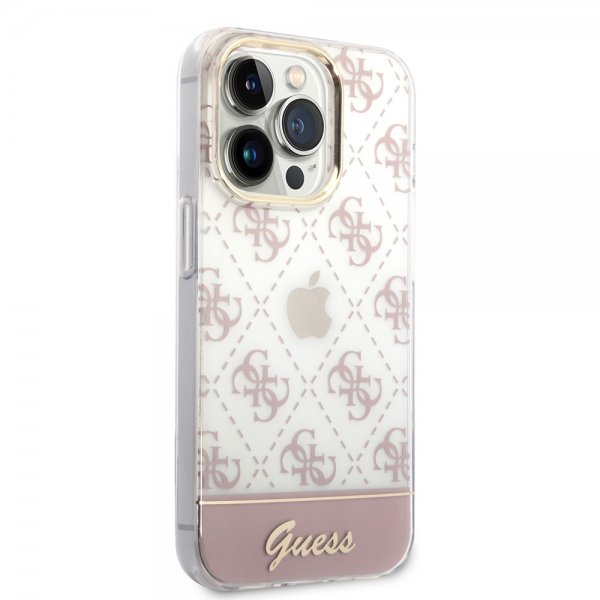 Guess iPhone 14 Pro Deksel Bottom Stripe Script Logo Rosa