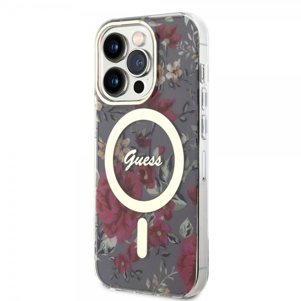 Guess iPhone 14 Pro Deksel Flower MagSafe Kaki